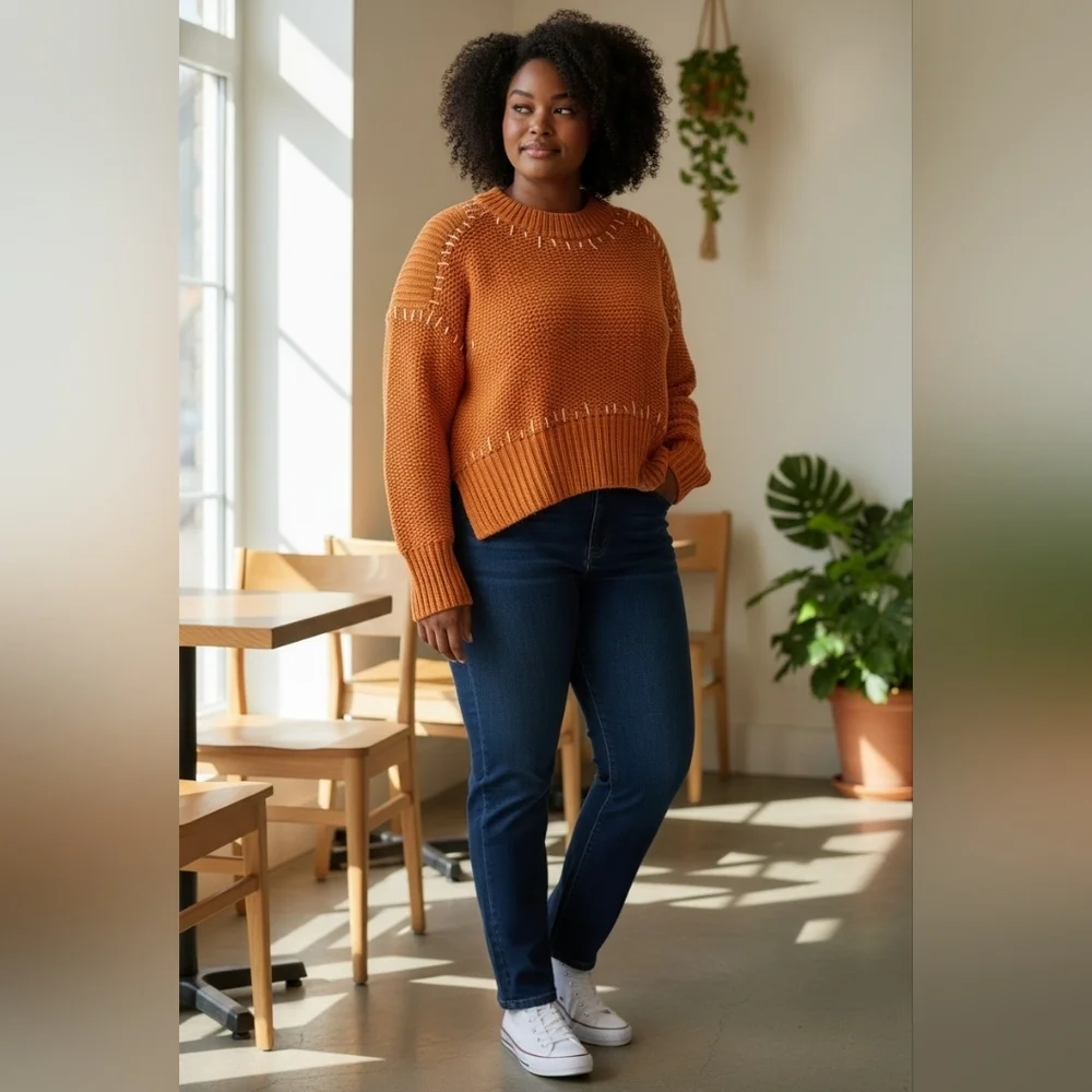 Line & Dot (Revolve) Sunset Orange Crew Neck Sweater Size Small